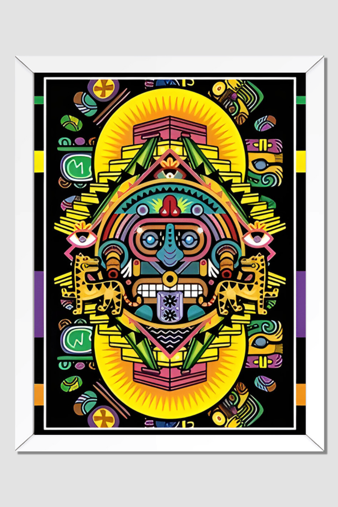 Tribal Psychedelic Wall Art | Abstract Ethnic Deity Print | Colorful Spiritual Poster