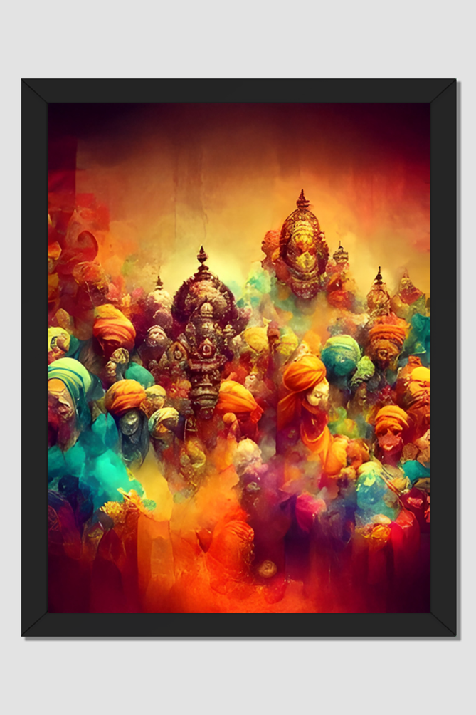 Festival of Devotion | Vibrant Indian Spiritual Parade | Holi Celebration Wall Art
