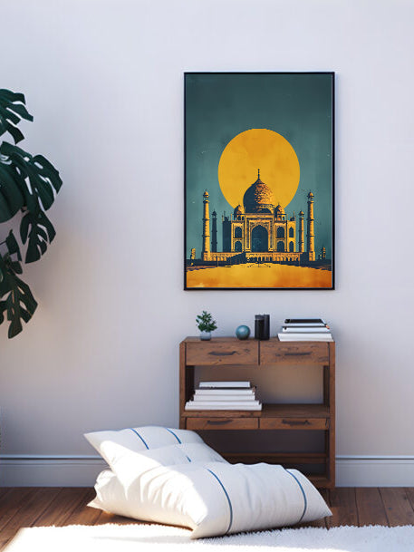 Taj Mahal with Sun | Minimalist Indian Landmark Poster | Modern Heritage Wall Art